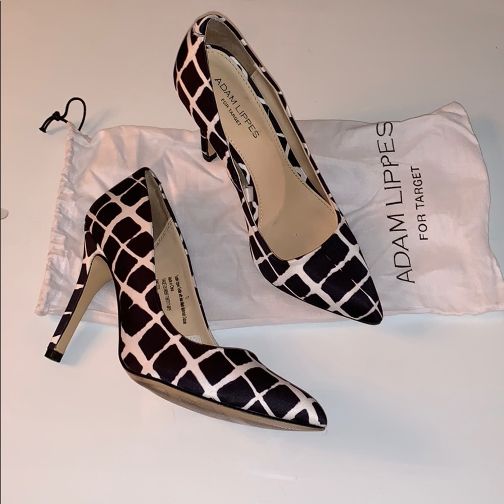 Adam Lippes Target black white check heels sz 7.5